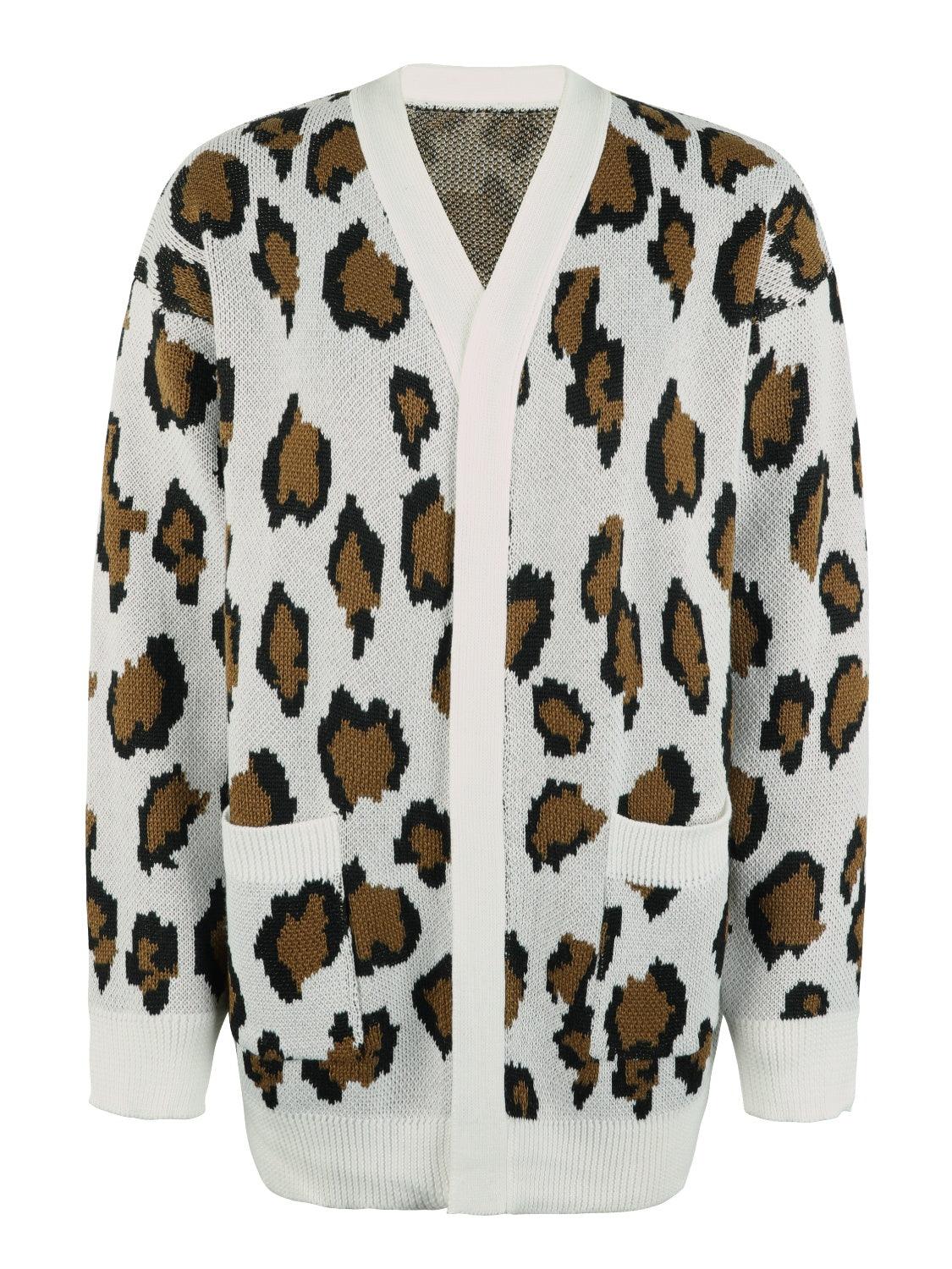 Leopard Open Front Dropped Shoulder Cardigan