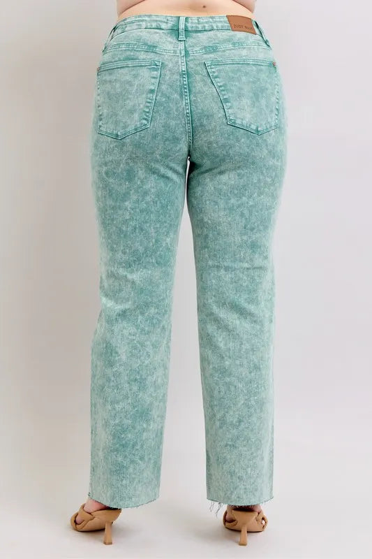 Judy Blue Full Size High Waist Garment Dyed Raw Hem Dad Jean Plus Size Carauana Store