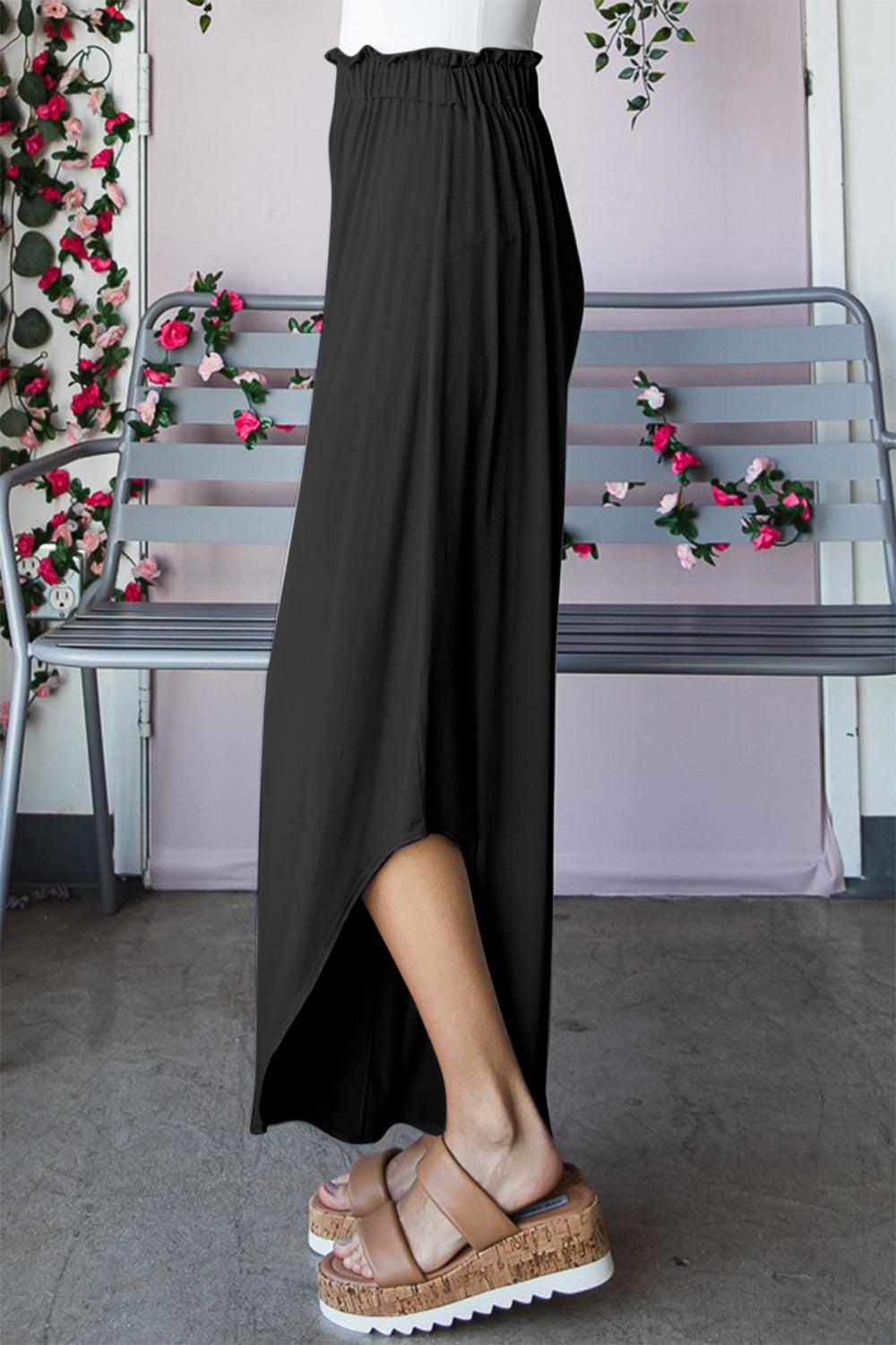 Heimish Full Size Frill Slit High Waist Wide Leg Pants