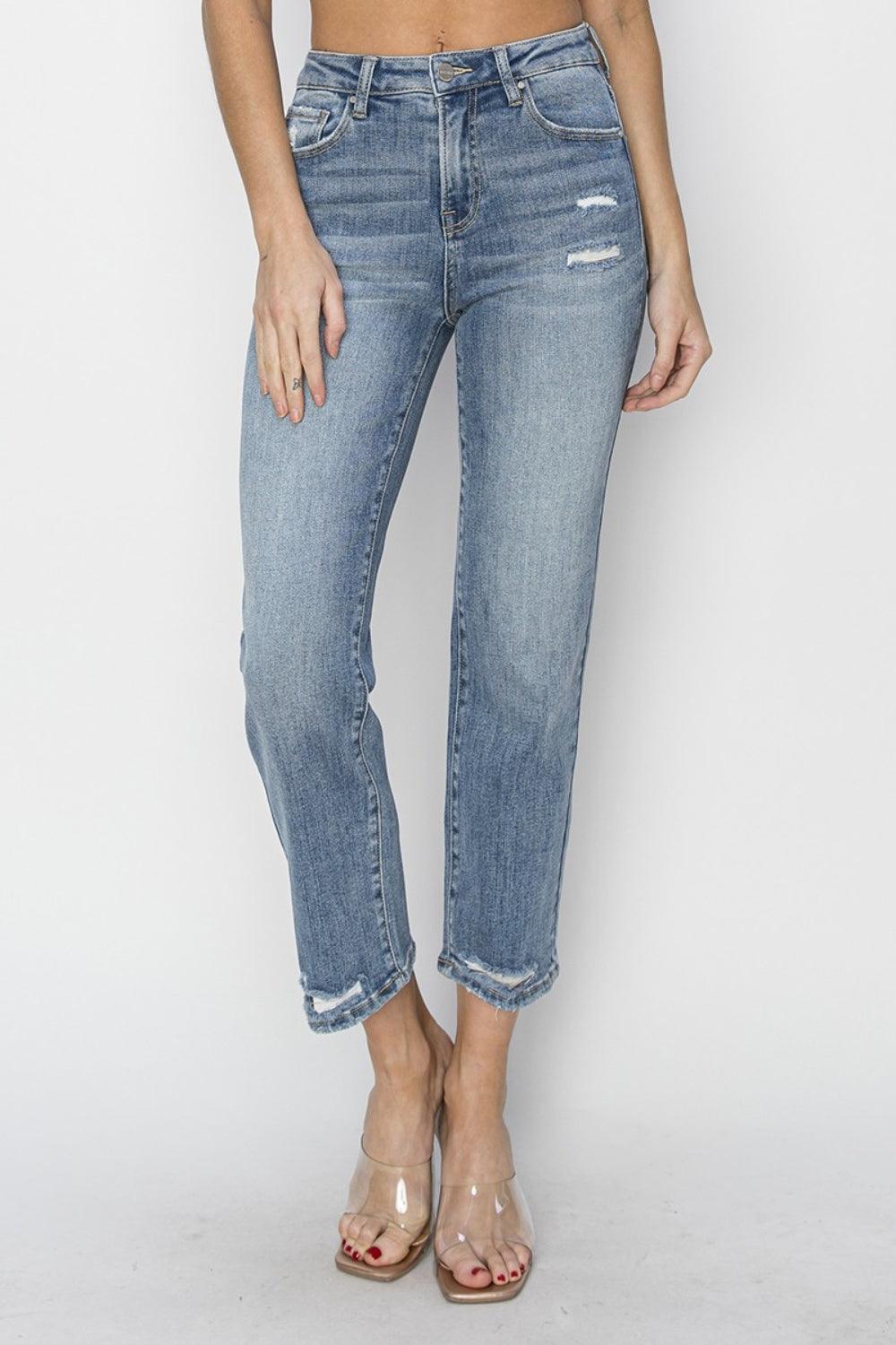 RISEN Full Size High Waist Distressed Cropped Jeans