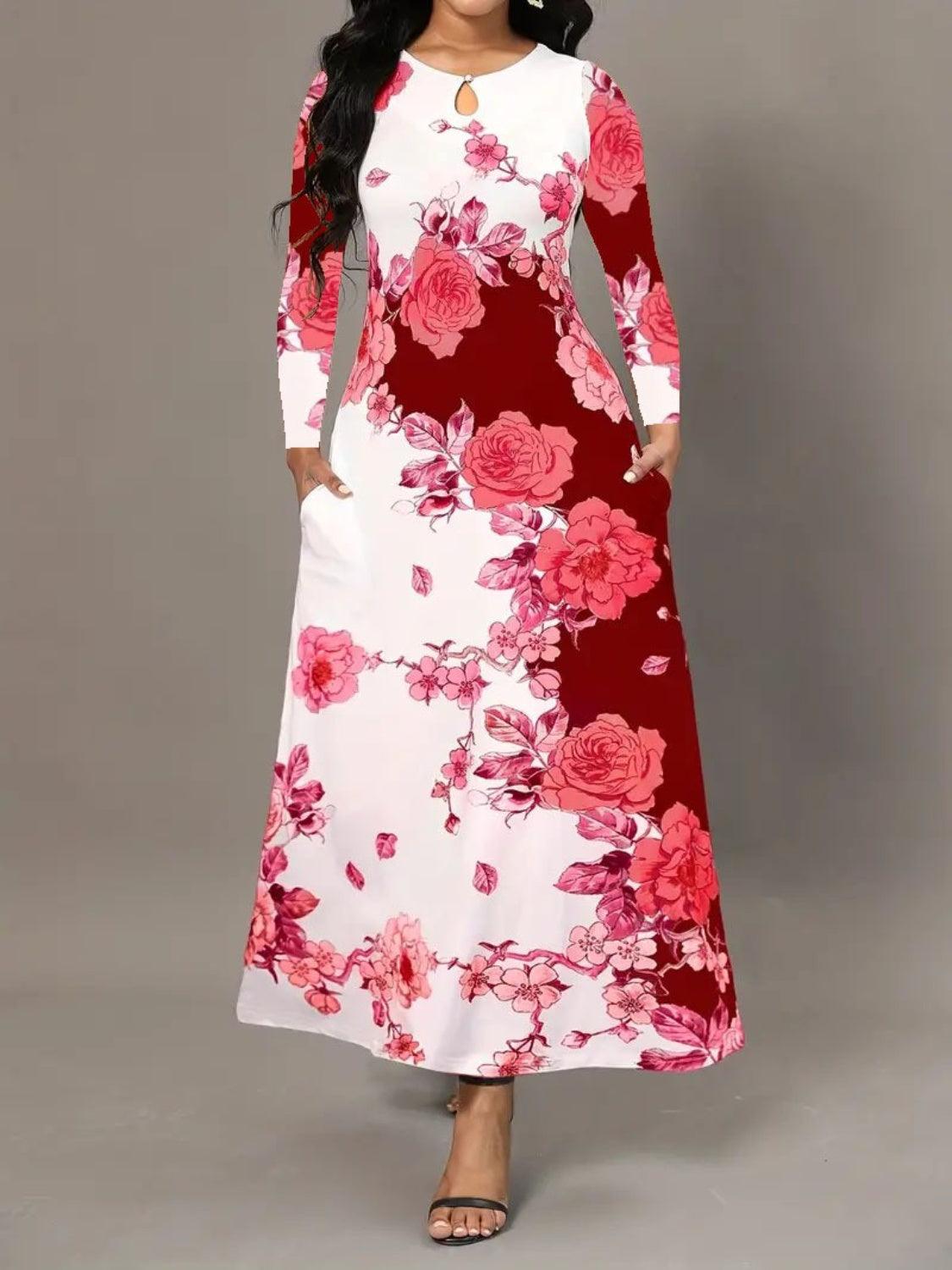 Pocketed Printed Long Sleeve Dress