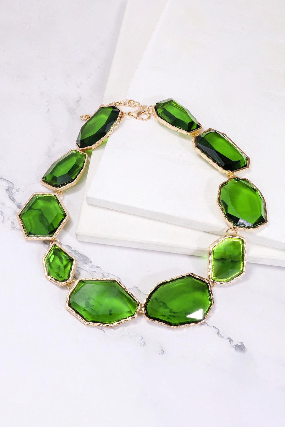 Geometrical Shape Zinc Alloy Frame Resin Necklace