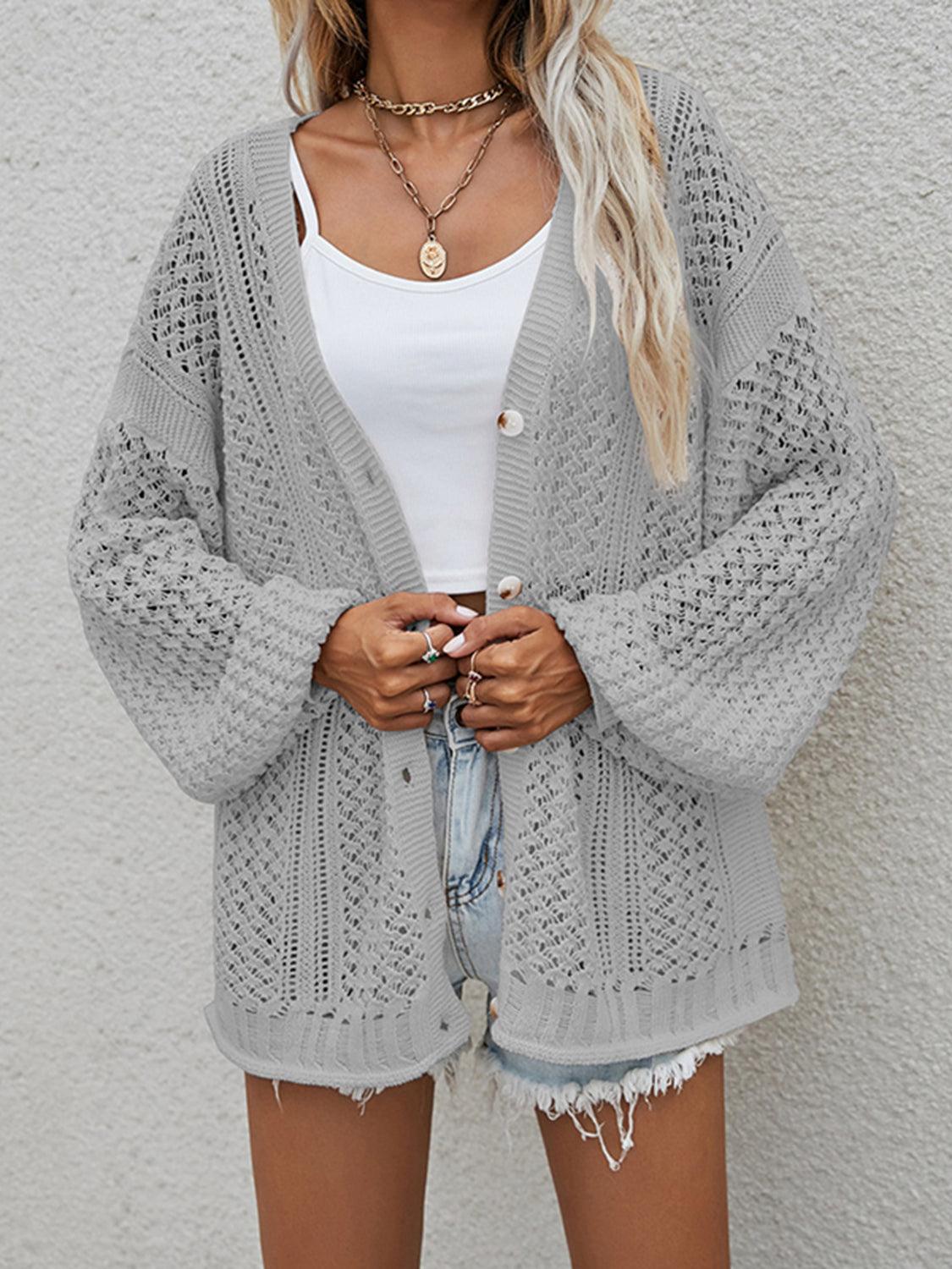 Openwork Button Front Cardigan