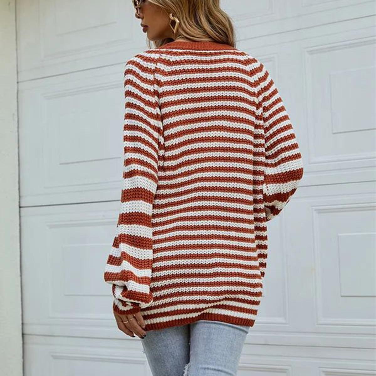 Striped Button Down Long Sleeve Cardigan