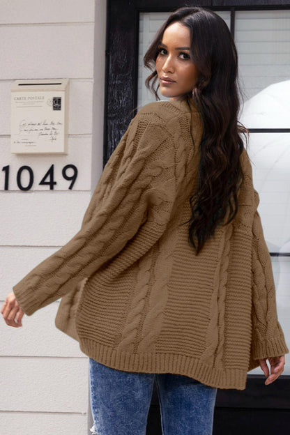 Open Front Cable-Knit Cardigan