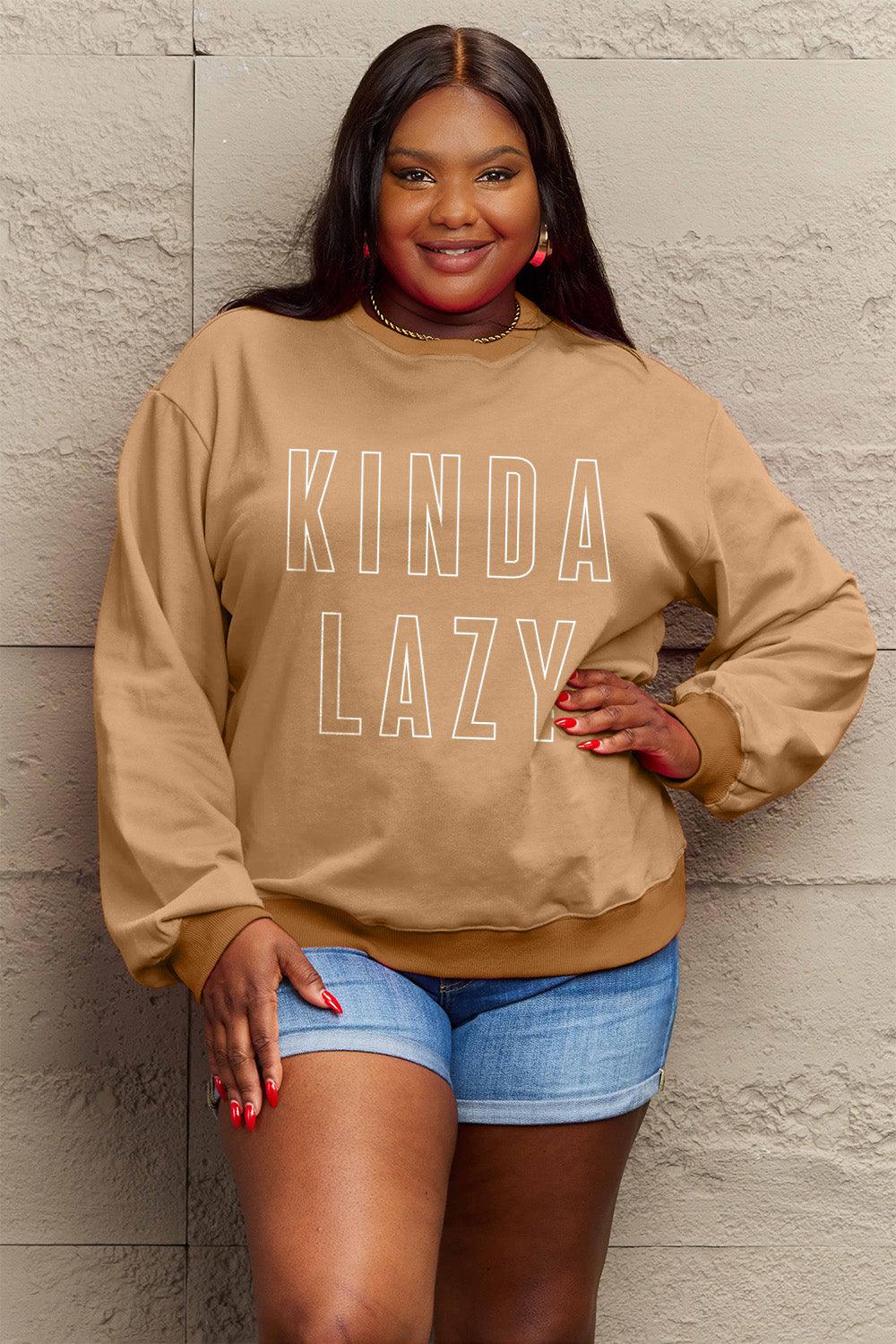 Simply Love Full Size KINDA LAZY Round Neck Sweatshirt