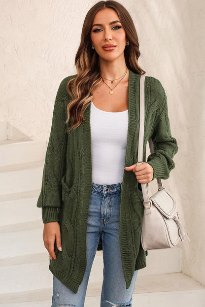 Cable-Knit Dropped Shoulder Slit Cardigan