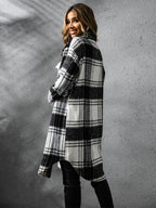 Plaid Collared Neck Long Sleeve Coat Carauana Store