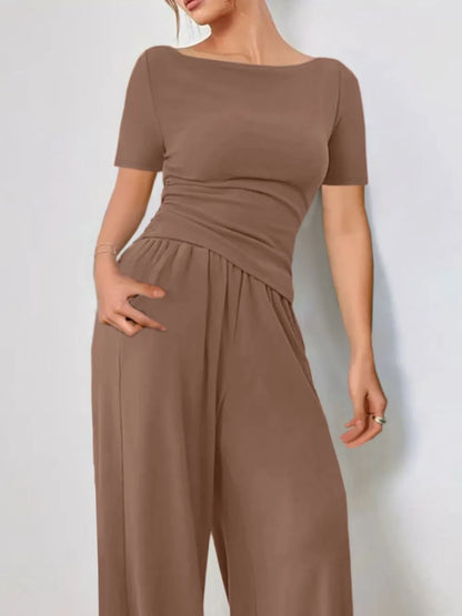 Round Neck Short Sleeve T-Shirt and Pants Set Carauana Store