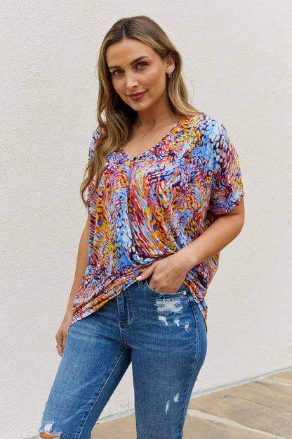 Be Stage Full Size Printed Dolman Flowy Top