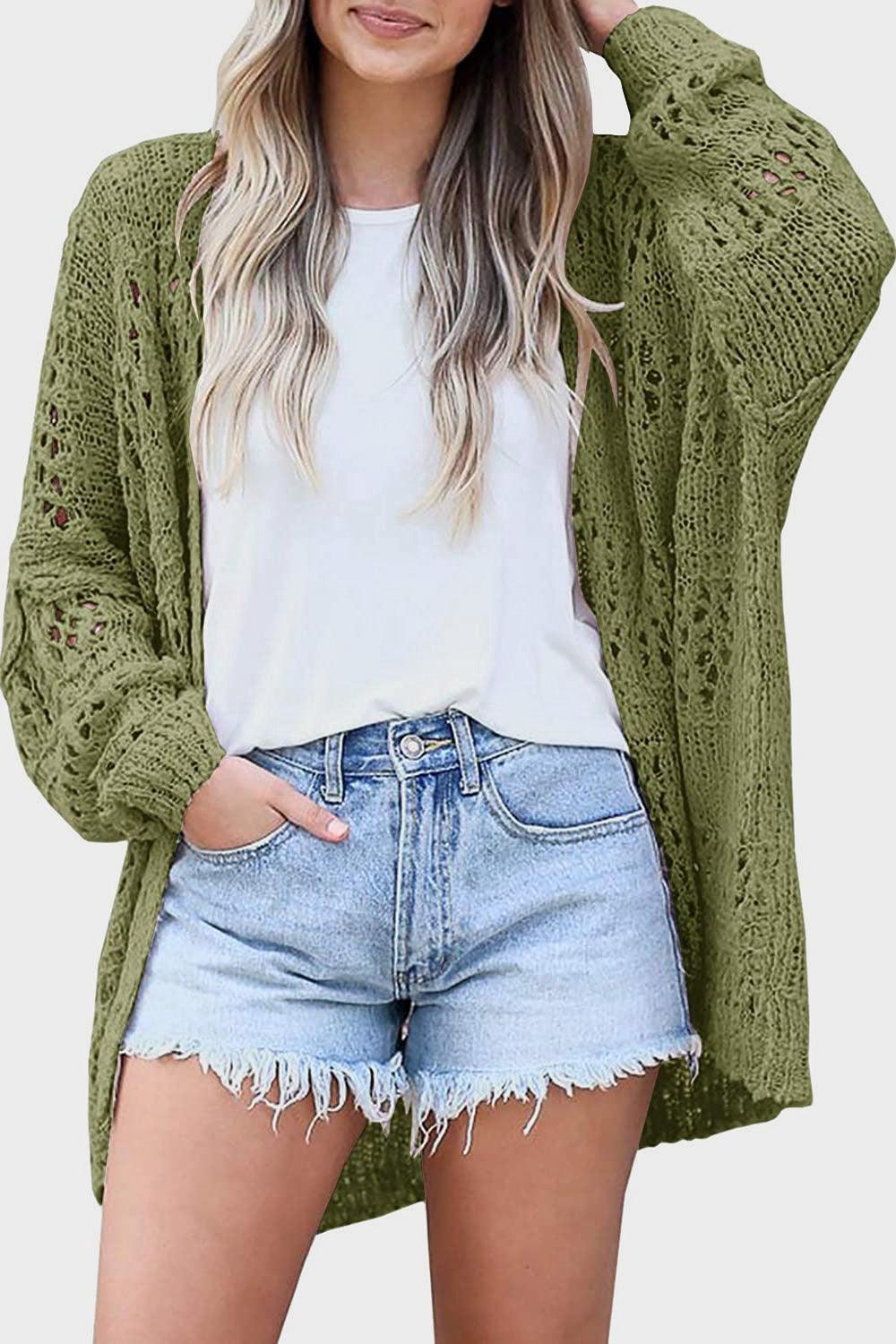 Openwork Open Front Long Sleeve Cardigan