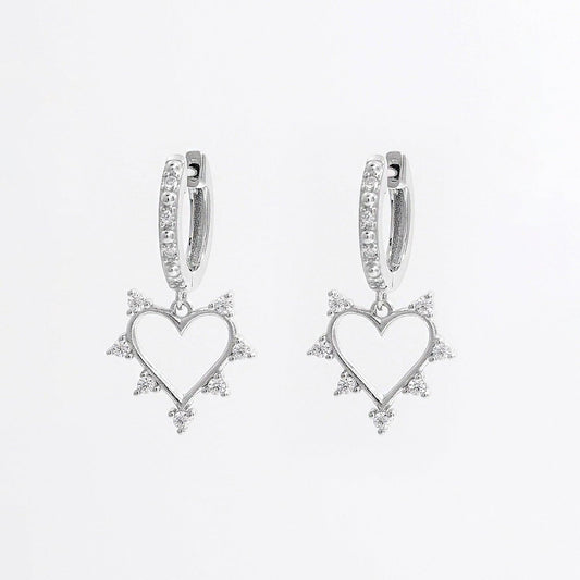 925 Sterling Silver Inlaid Zircon Heart Dangle Earrings