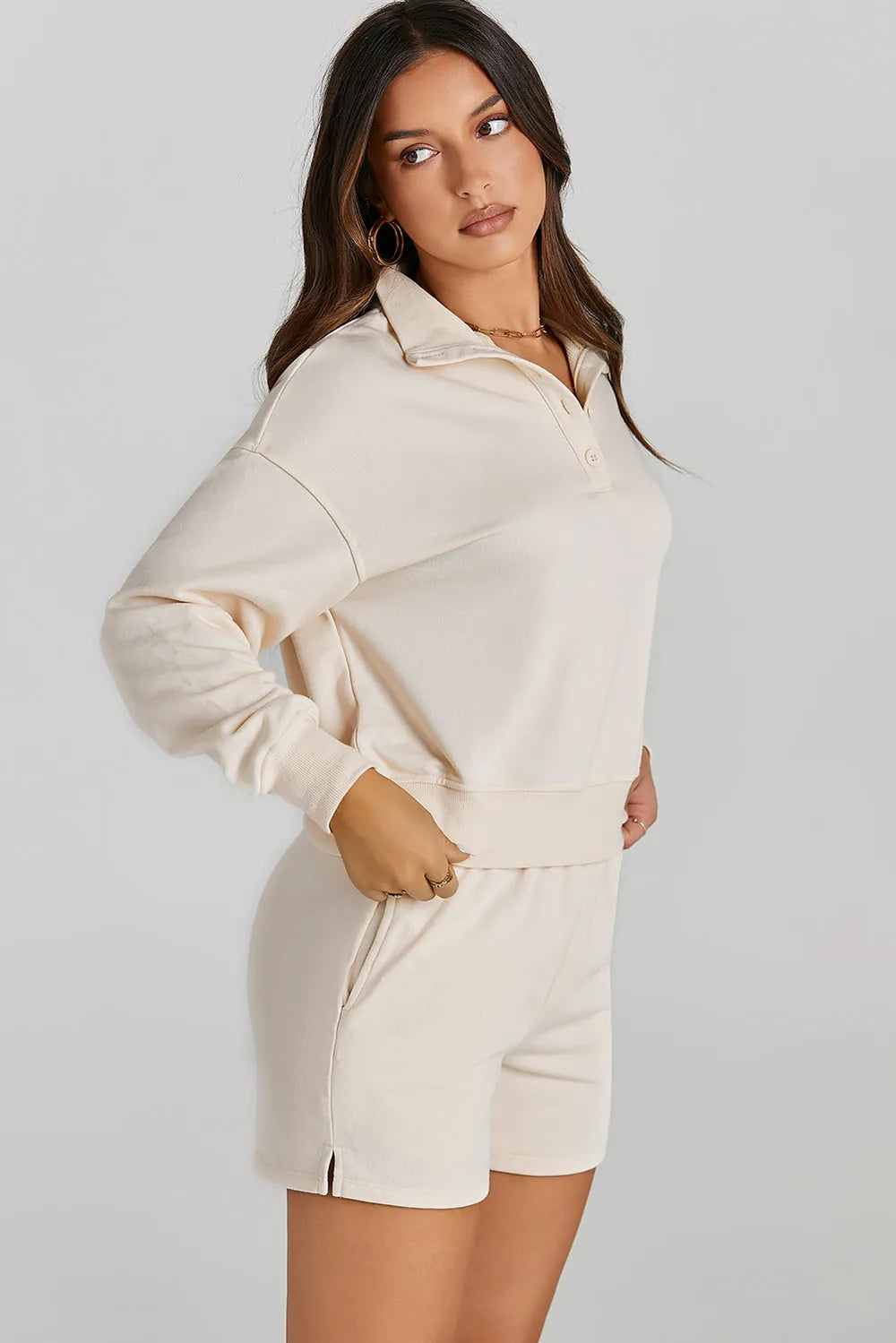 Half Button Sweatshirt and Shorts Active Set Carauana Store