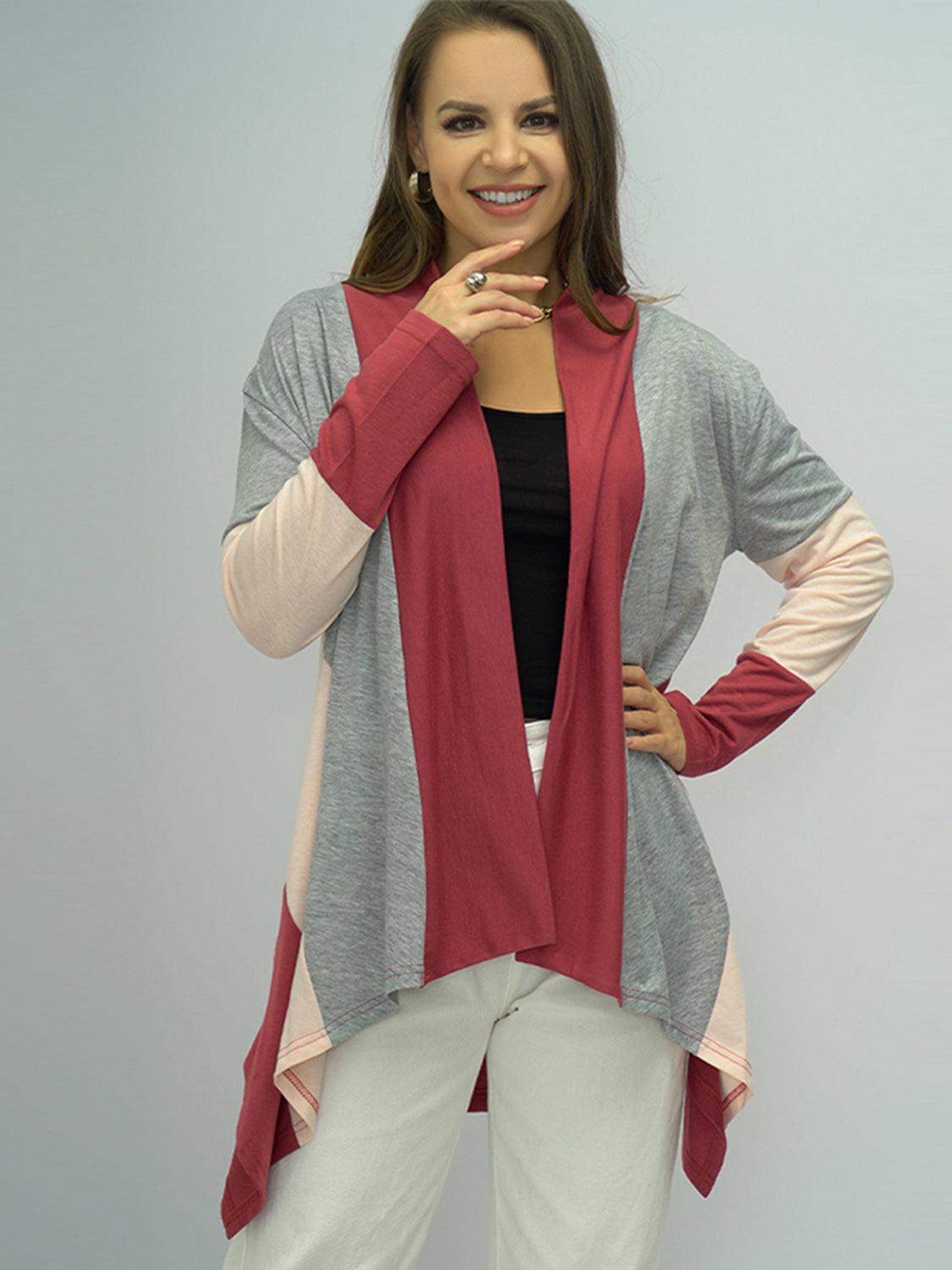 Shiny Color Block Open Front Cardigan