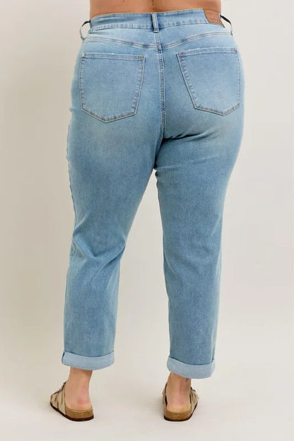 Judy Blue Full Size V-Front Cuff Boyfriend Jeans Plus Size Carauana Store