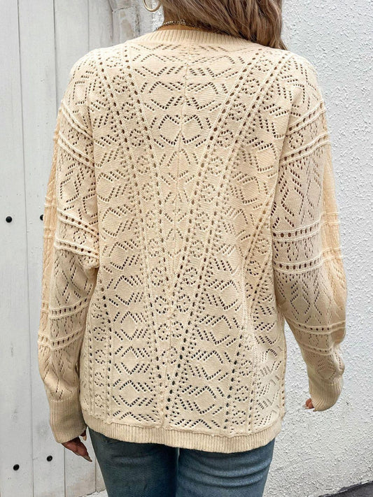Perfee Openwork Button Up Long Sleeve Cardigan Carauana Store