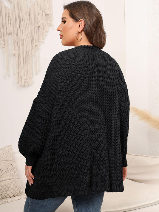 Plus Size Open Front Dropped Shoulder Knit Cardigan Carauana Store