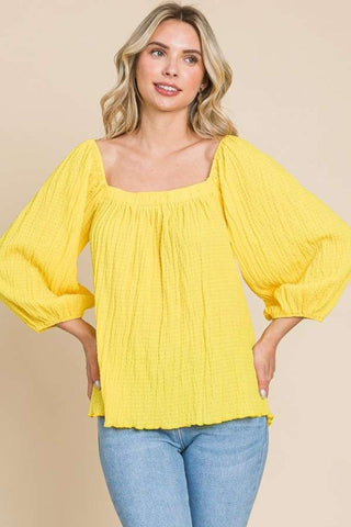 Culture Code Texture Square Neck Puff Sleeve Top