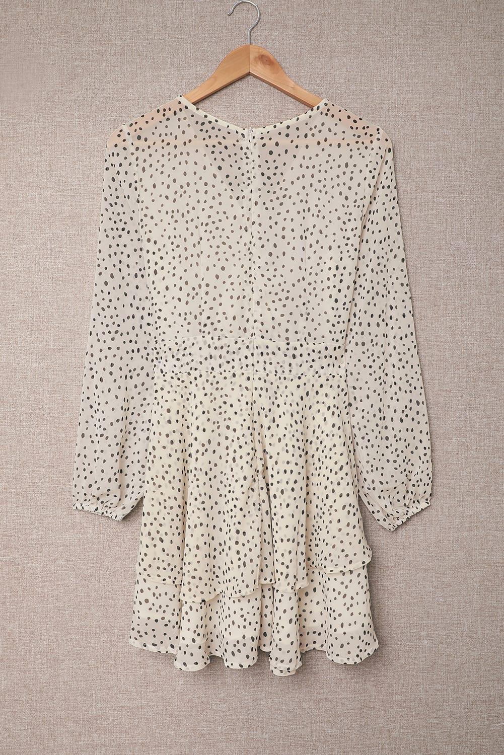 Tied Polka Dot Balloon Sleeve Layered Dress