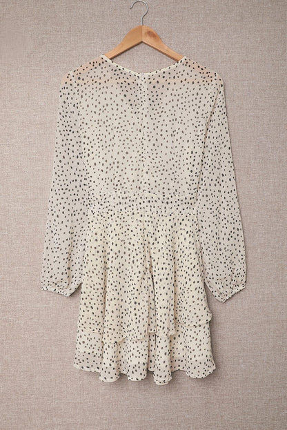 Tied Polka Dot Balloon Sleeve Layered Dress