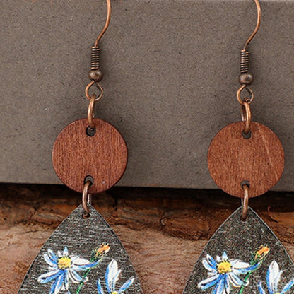 Flower Geometrical Shape Wooden Earrings