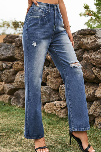 Distressed Buttoned Loose Fit Jeans