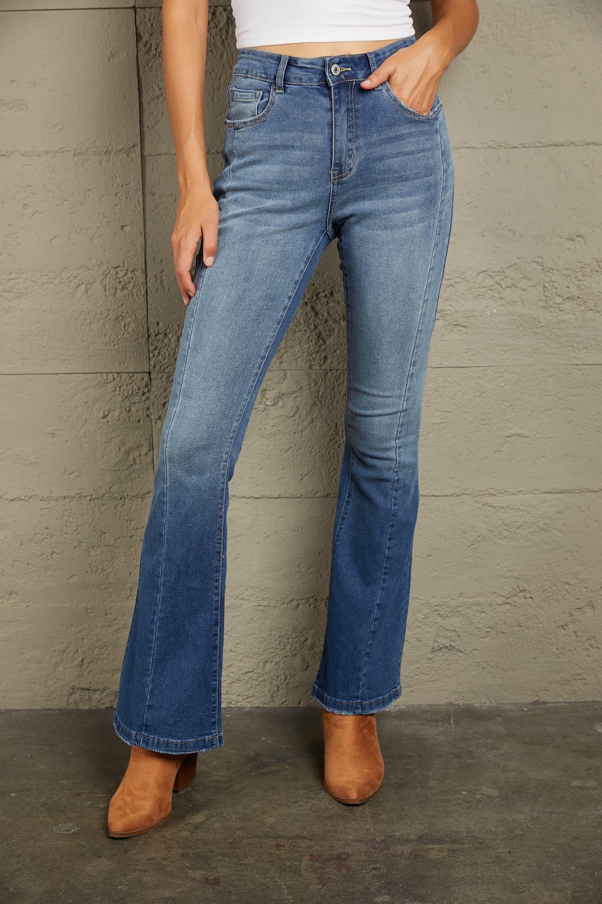 Baeful High Waist Flare Jeans with Pockets