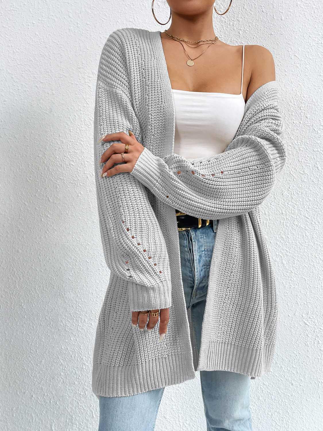 Open Front Dropped Shoulder Slit Cardigan