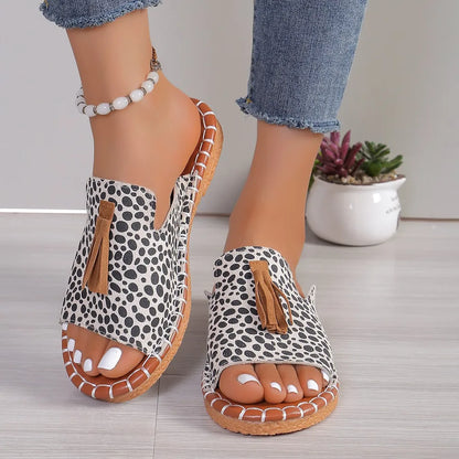 Fringe Leopard Open Toe Sandals Carauana Store