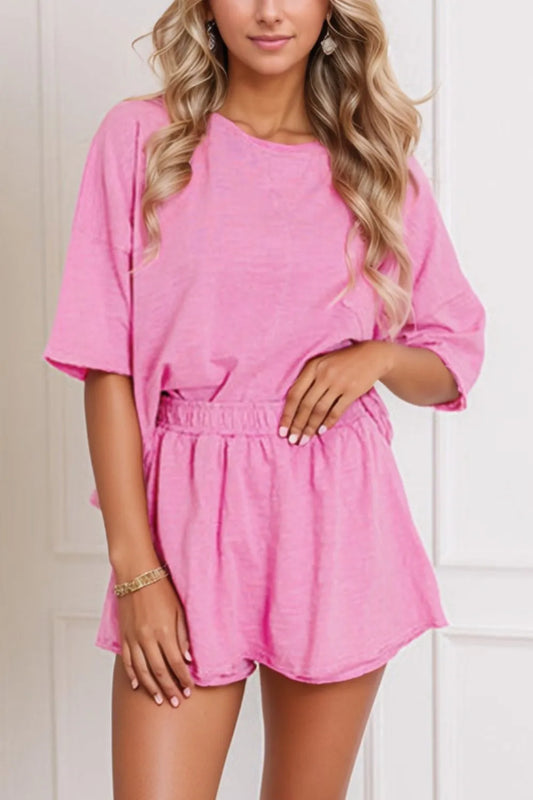 Round Neck Half Sleeve Top and Shorts Set Carauana Store