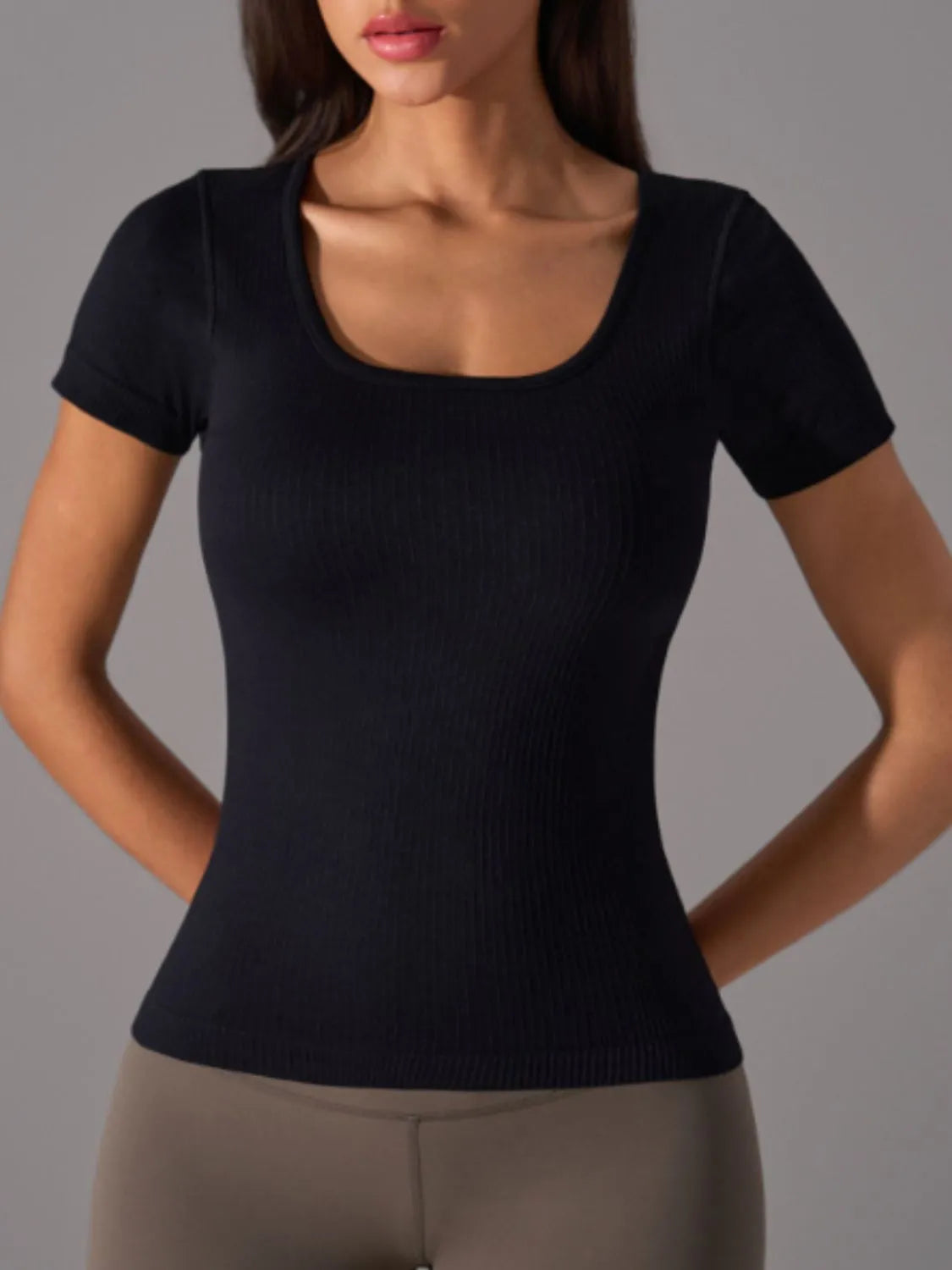Square Neck Active T-Shirt with Detachable Chest Pads Carauana Store