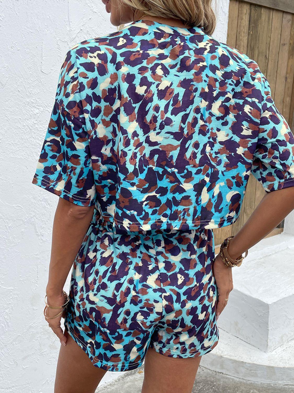 Printed Round Neck Half Sleeve Top and Shorts Set