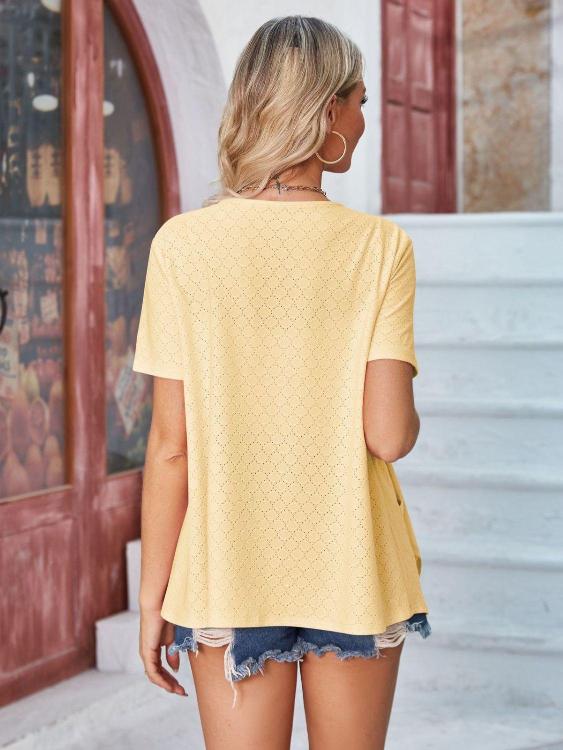 Eyelet Open Front Short Sleeve Cover Up