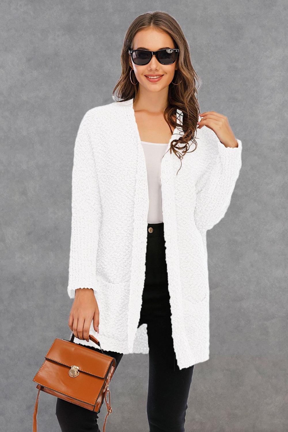 Angel Wings Pocketed Open Front Long Sleeve Cardigan