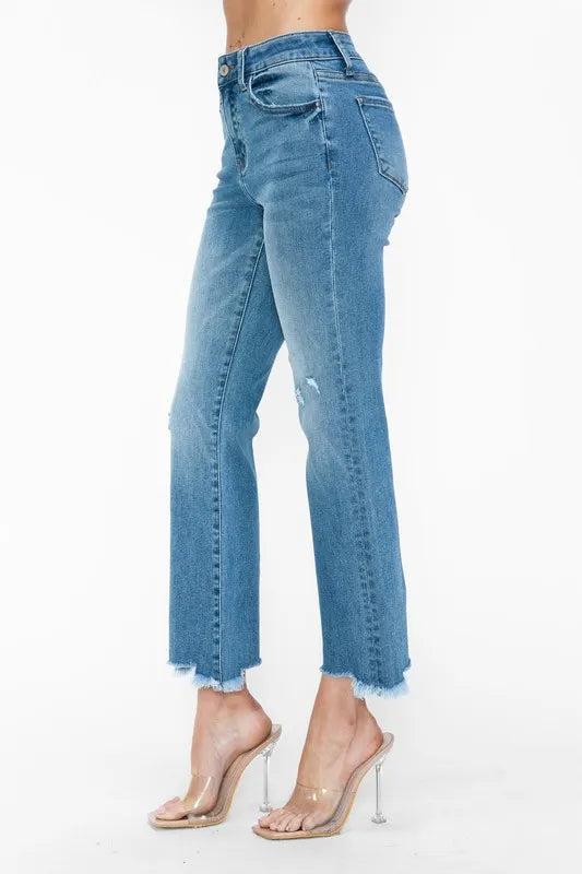 bytos Raw Hem Distressed Mid Rise Crop Jeans Carauana Store