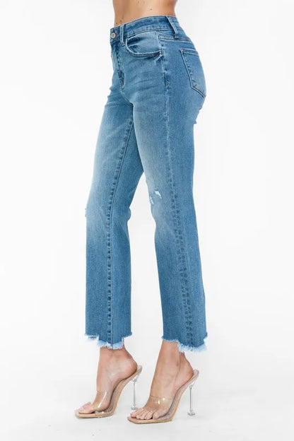 bytos Raw Hem Distressed Mid Rise Crop Jeans Carauana Store