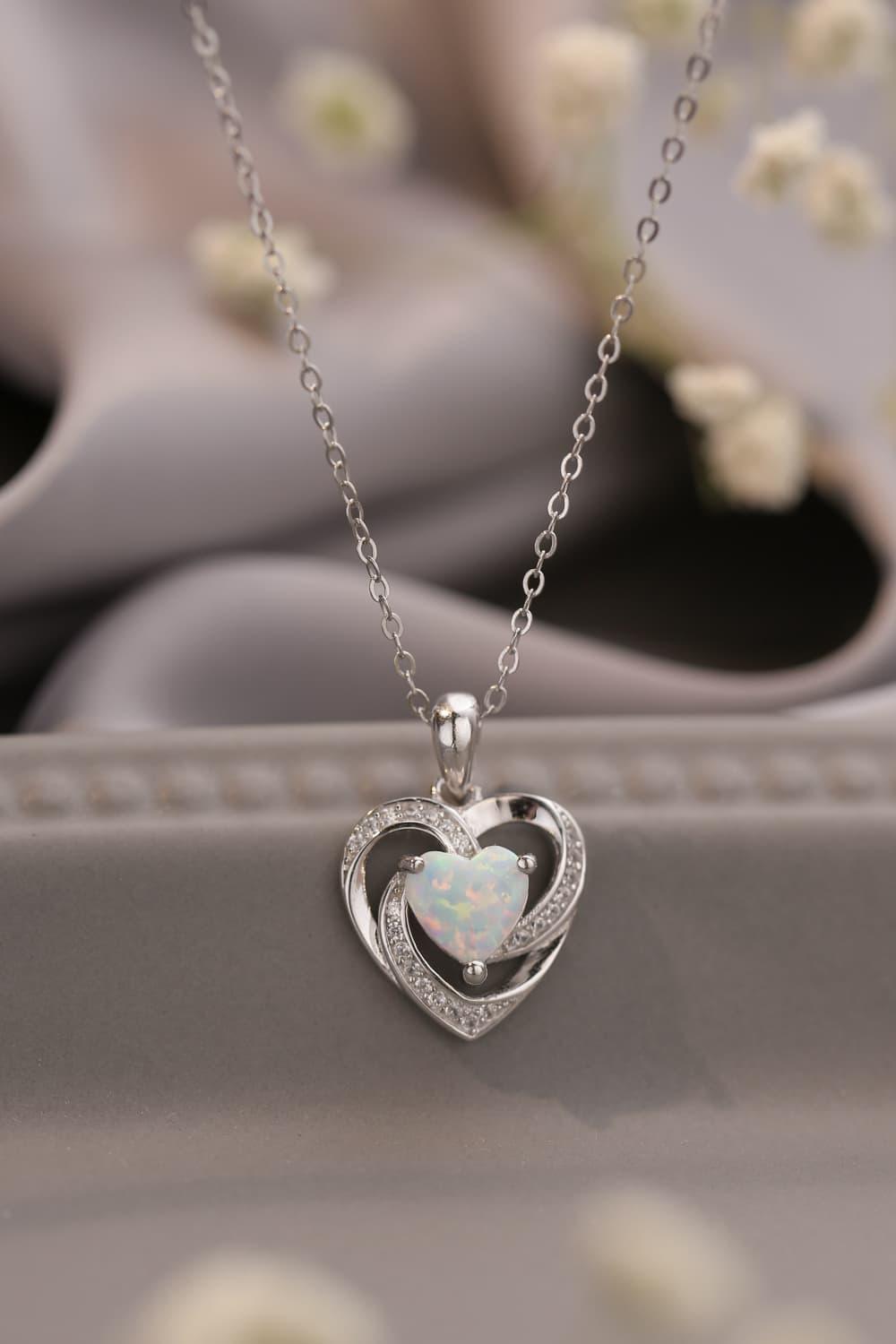 Opal Heart Pendant Necklace