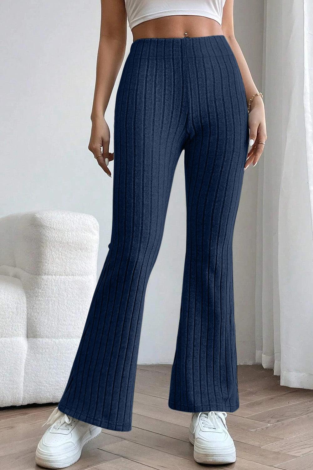 Basic Bae Full Size Ribbed High Waist Flare Pants CaRaUaNa Fashion