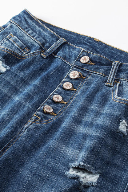 Button-Fly Distressed Jeans with Pockets