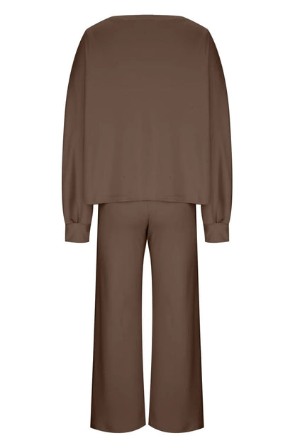 Round Neck Long Sleeve Top and Pants Set Carauana Store