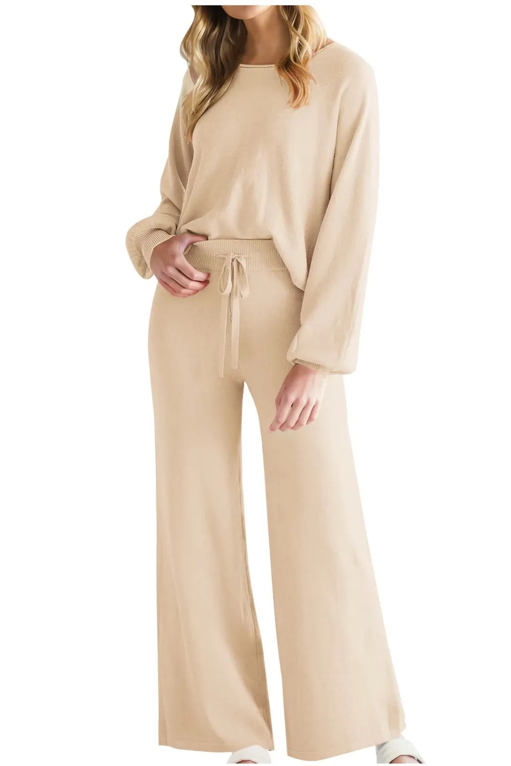 Round Neck Long Sleeve Top and Pants Set Carauana Store