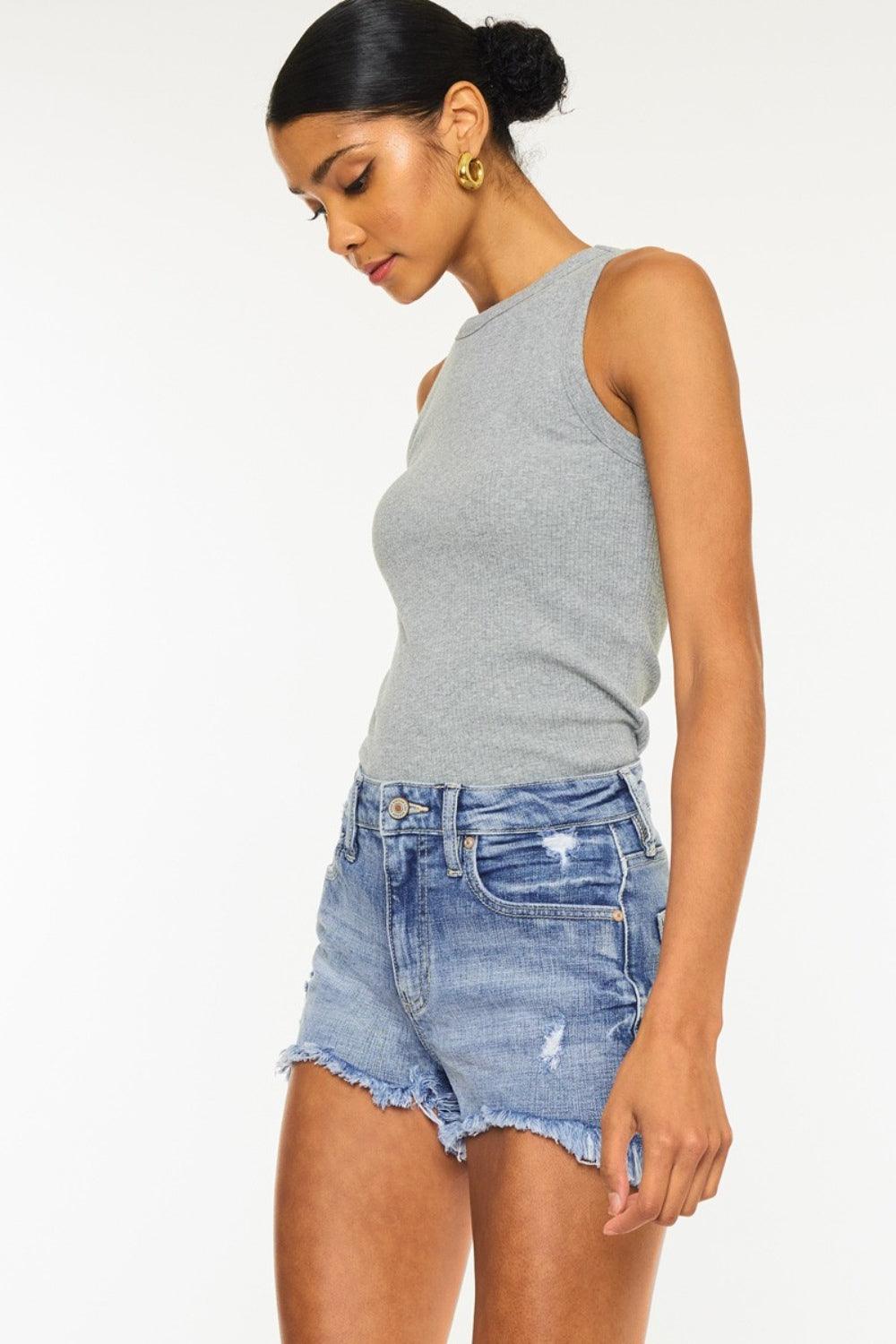 Kancan Distressed Raw Hem Denim Shorts