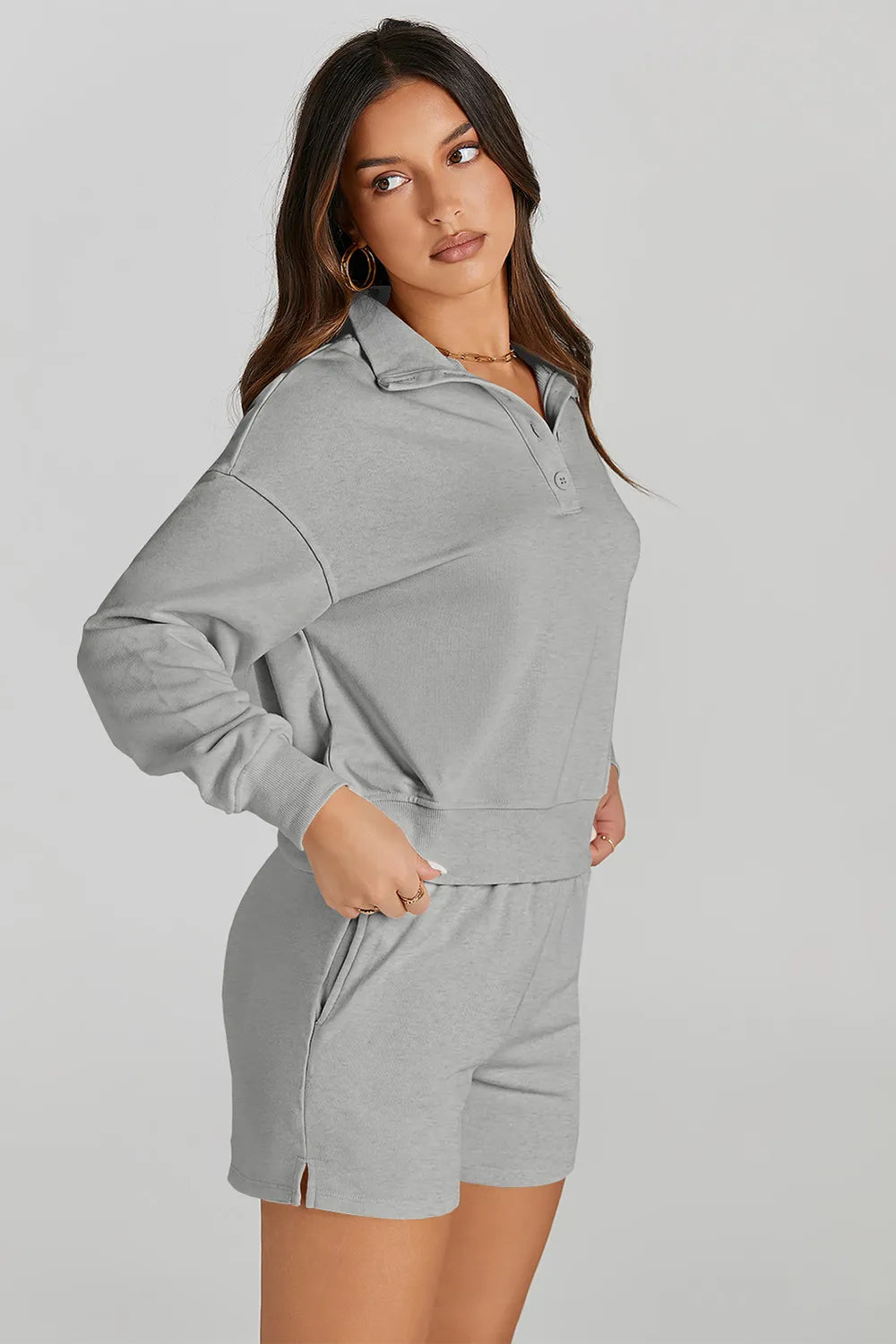 Half Button Sweatshirt and Shorts Active Set Carauana Store