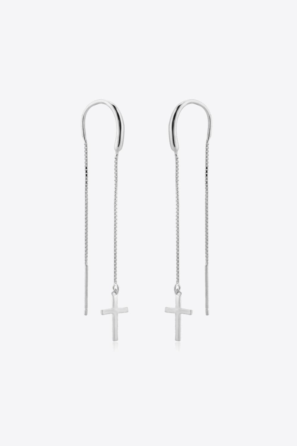 925 Sterling Silver Cross Threader Earrings