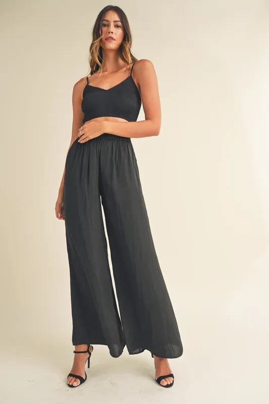MABLE Smocked Bralette Crop Top and Wide Leg Pants Set Carauana Store