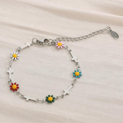 Flower & Cross Stainless Steel Bracelet