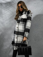 Plaid Collared Neck Long Sleeve Coat Carauana Store