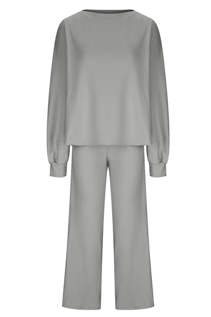 Round Neck Long Sleeve Top and Pants Set Carauana Store