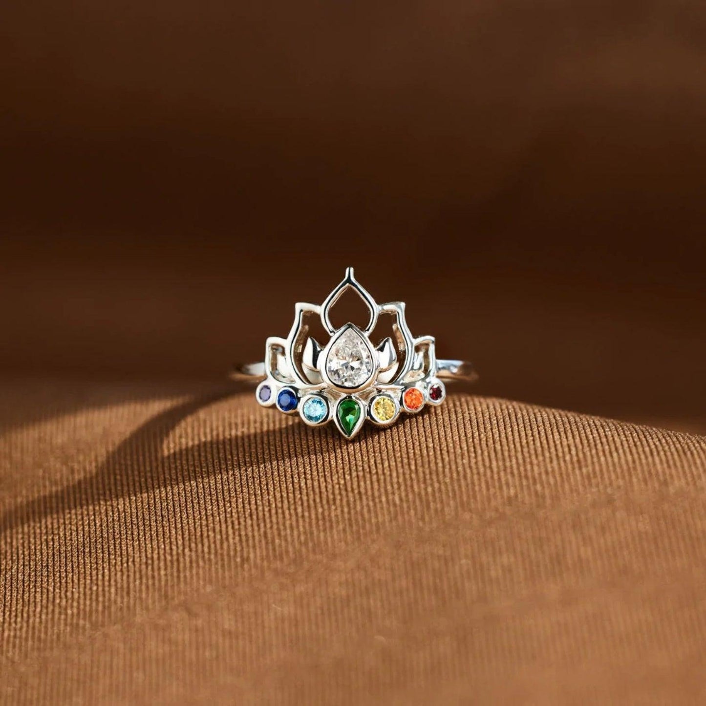 925 Sterling Silver Inlaid Zircon Lotus Shape Ring