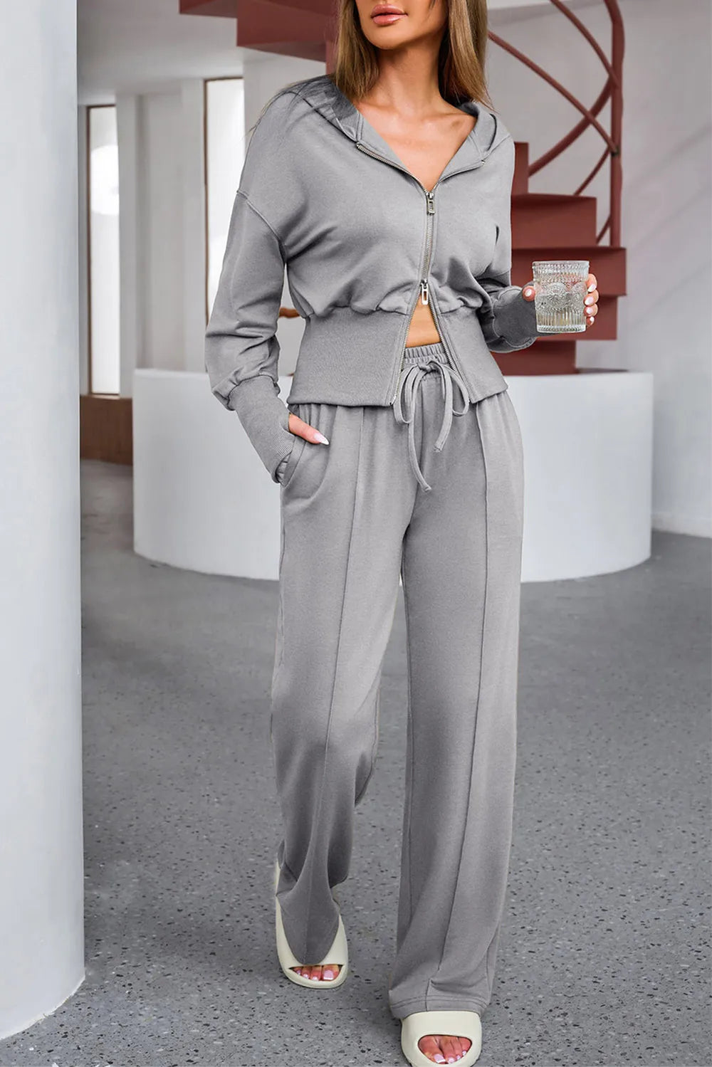 Dropped Shoulder Hoodie and Drawstring Pants Active Set Carauana Store